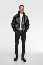 Load image into Gallery viewer, Faux Leather Bomber Jacket