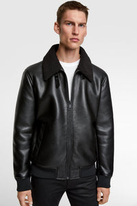 Faux Leather Bomber Jacket