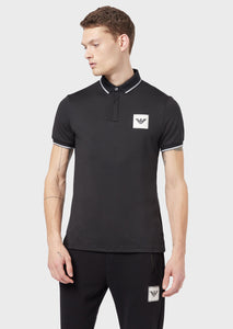 Jersey Polo Shirt With Stitched Logo Patch