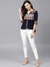 Load image into Gallery viewer, Women Navy Blue Printed Top