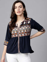 Load image into Gallery viewer, Women Navy Blue Printed Top