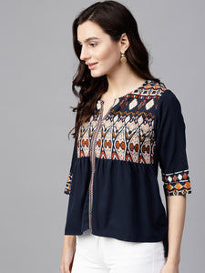 Women Navy Blue Printed Top